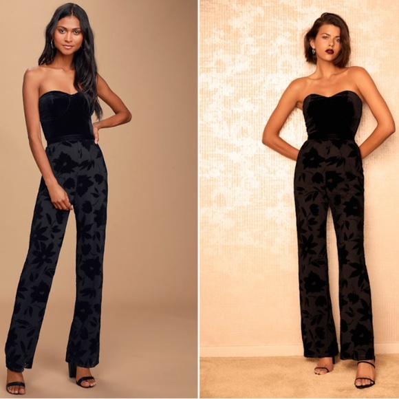 LULU's Sexy Chic Elegant Wedding Velvet Floral Sophisitcated Jumpsuit Pantsuit - Picture 6 of 8